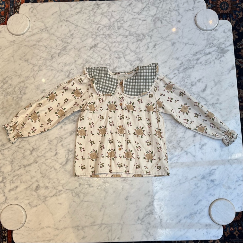 Birinit Petit Kids Floral Blouse with Checkered Collar